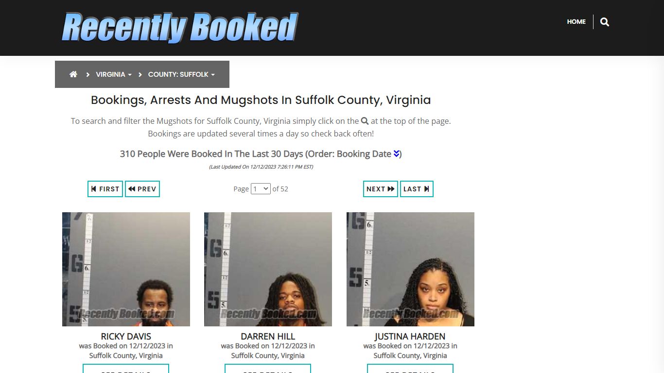 Recent bookings, Arrests, Mugshots in Suffolk County, Virginia